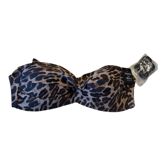 BAR III Beach Cheetah Bandeau with addl straps Tie Back Padded Bikini Swim Top - Picture 14 of 14
